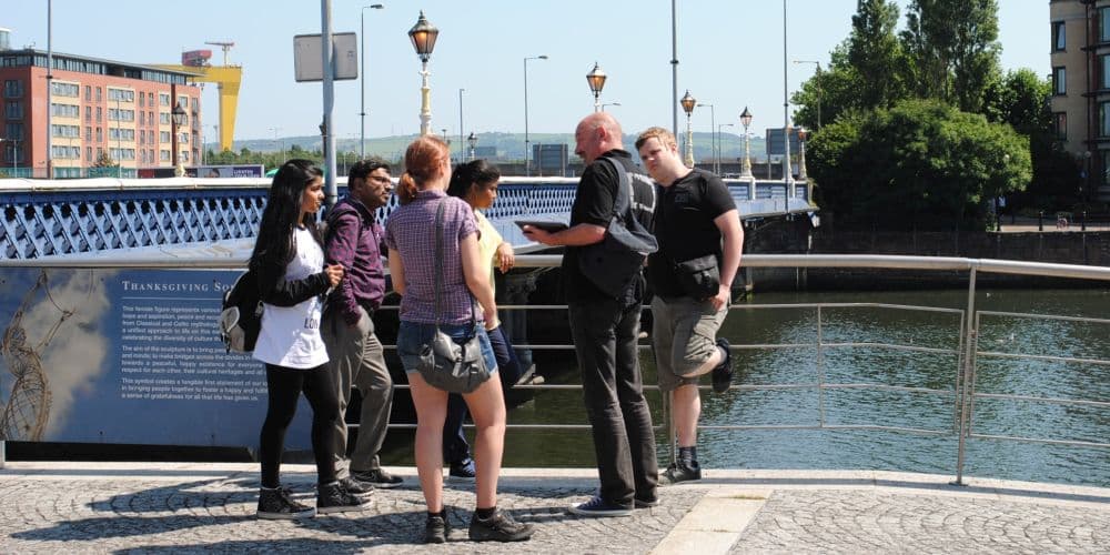 Tour group at the River Lagan, Belfast