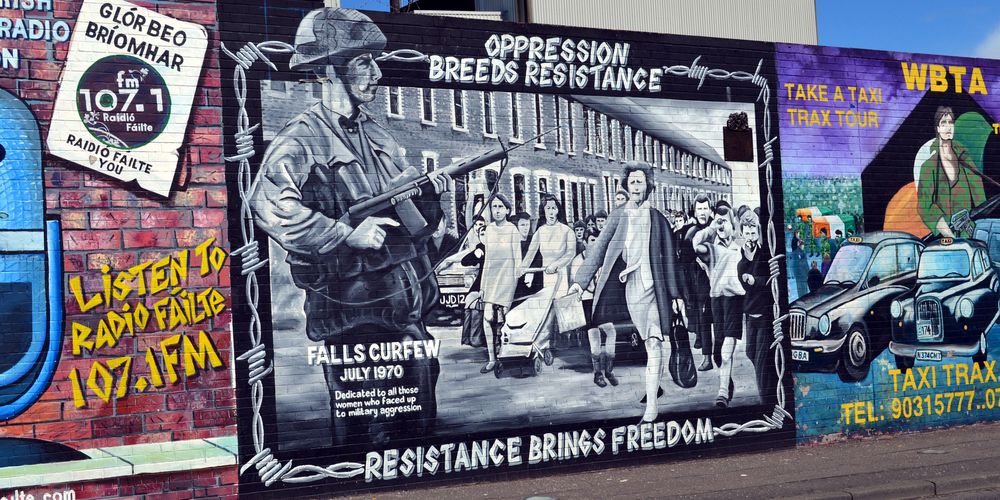 Mural on the international peace wall Belfast