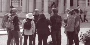 Tour group at the front of Belfast City Hall