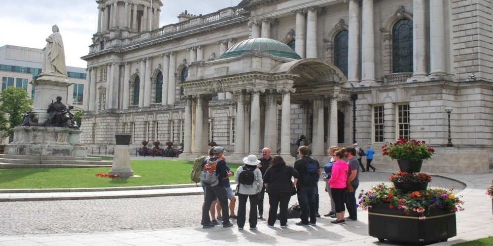 Tour group in front of Belfast City Hall