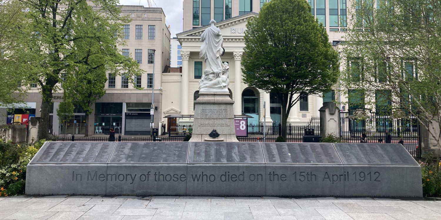 The Titanic Memorial Plinth which lists all the victims alphabetically